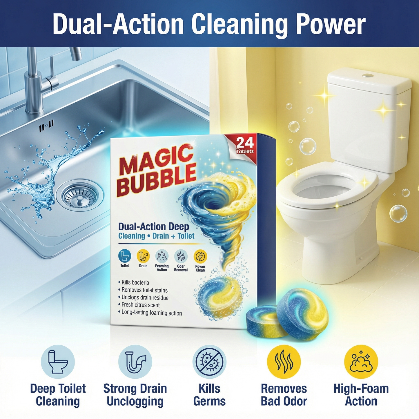 Magic Bubble Cleans while removing blockages